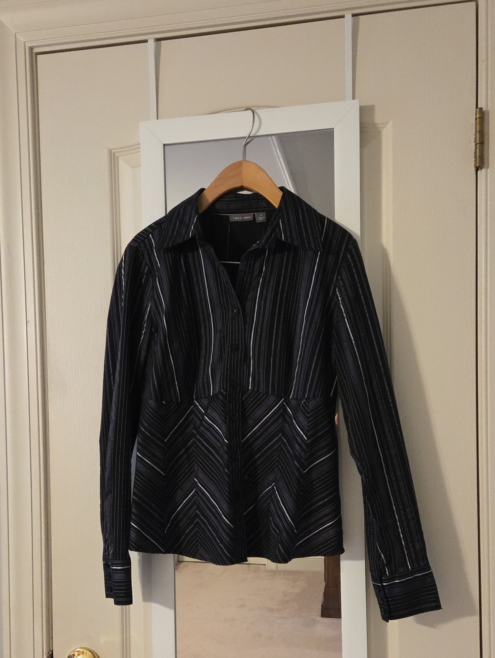 Apt. 9 Black, Silver And Plum Vertical Stripe Dress Shirt